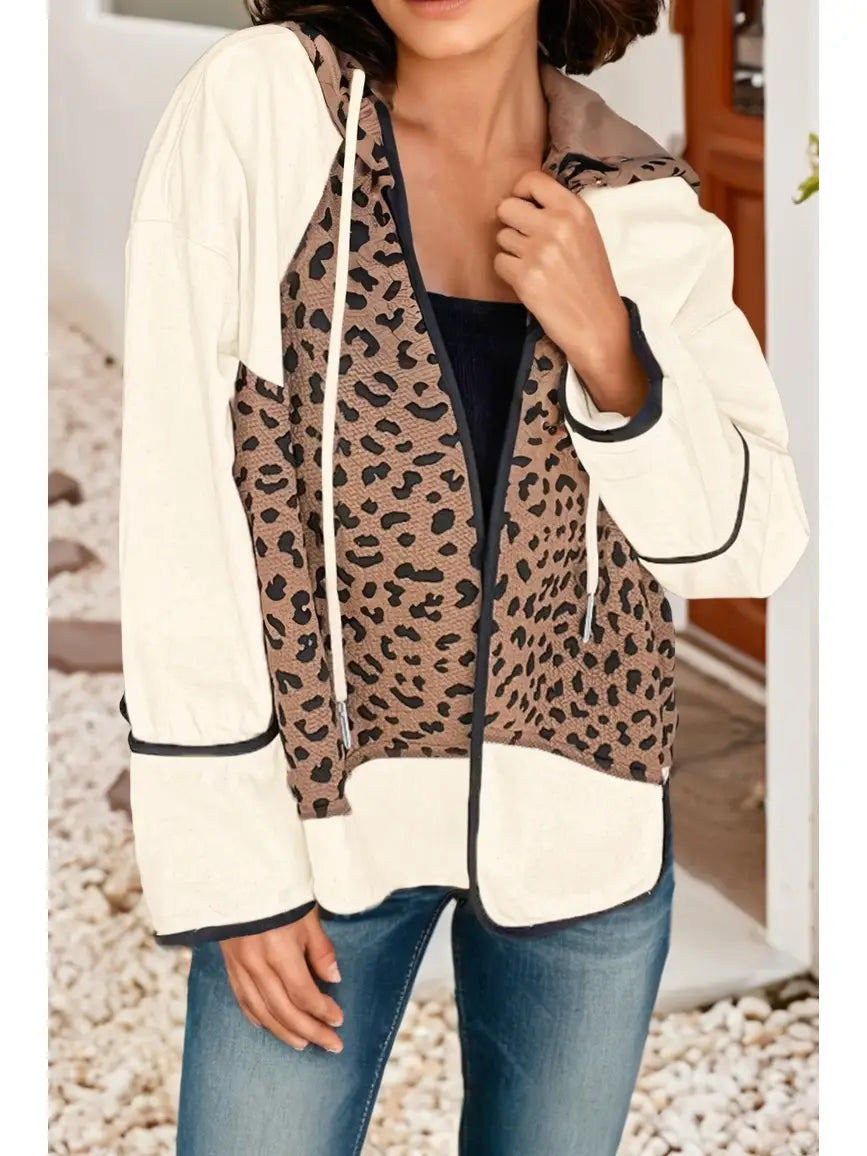 Star Hooded Patchwork Contrast Piping Open Front Jacket