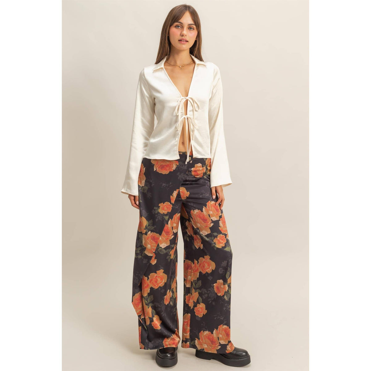 Chic Satin Tie-Front Blouse