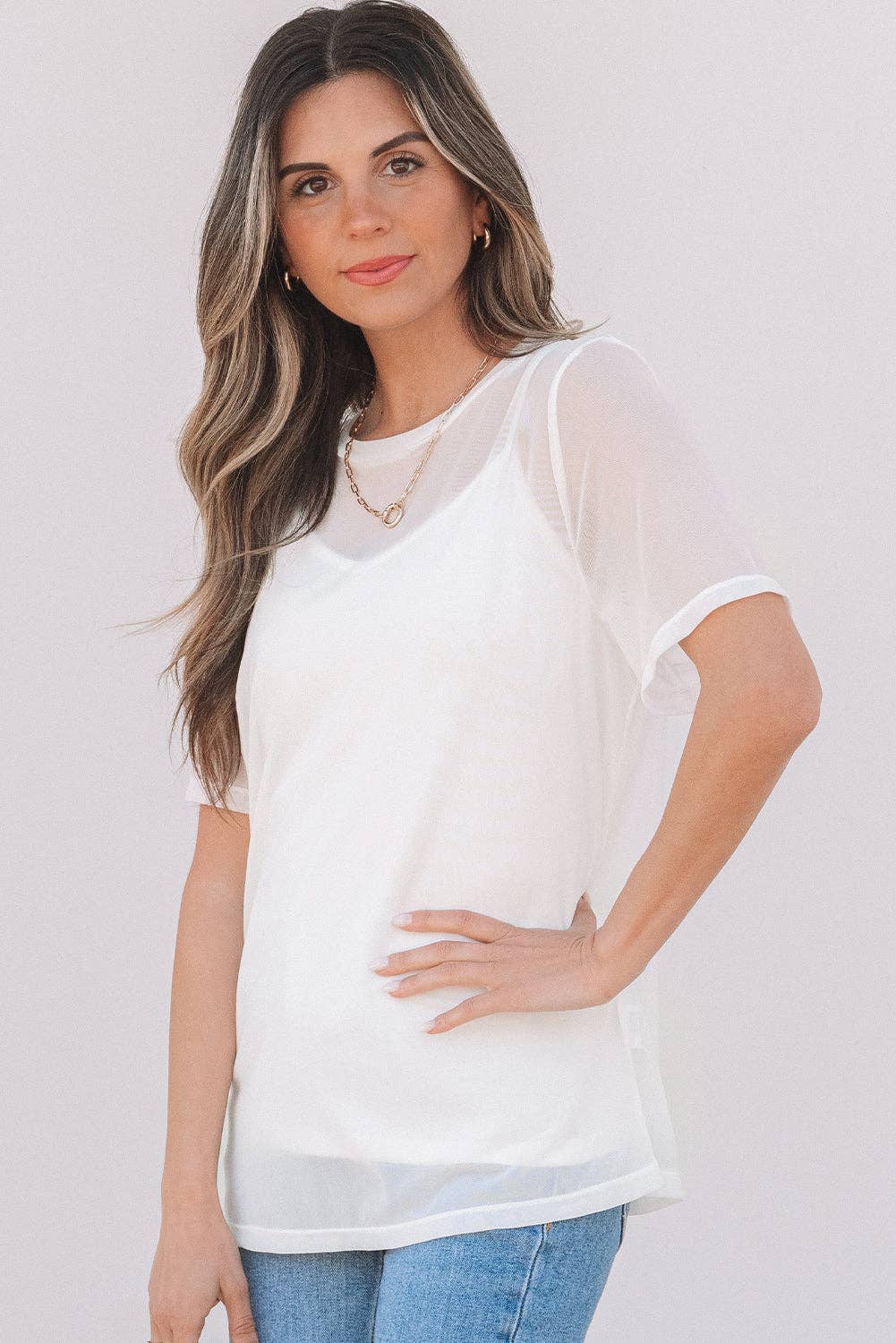 Miranda Sheer Mesh Short Sleeve Top