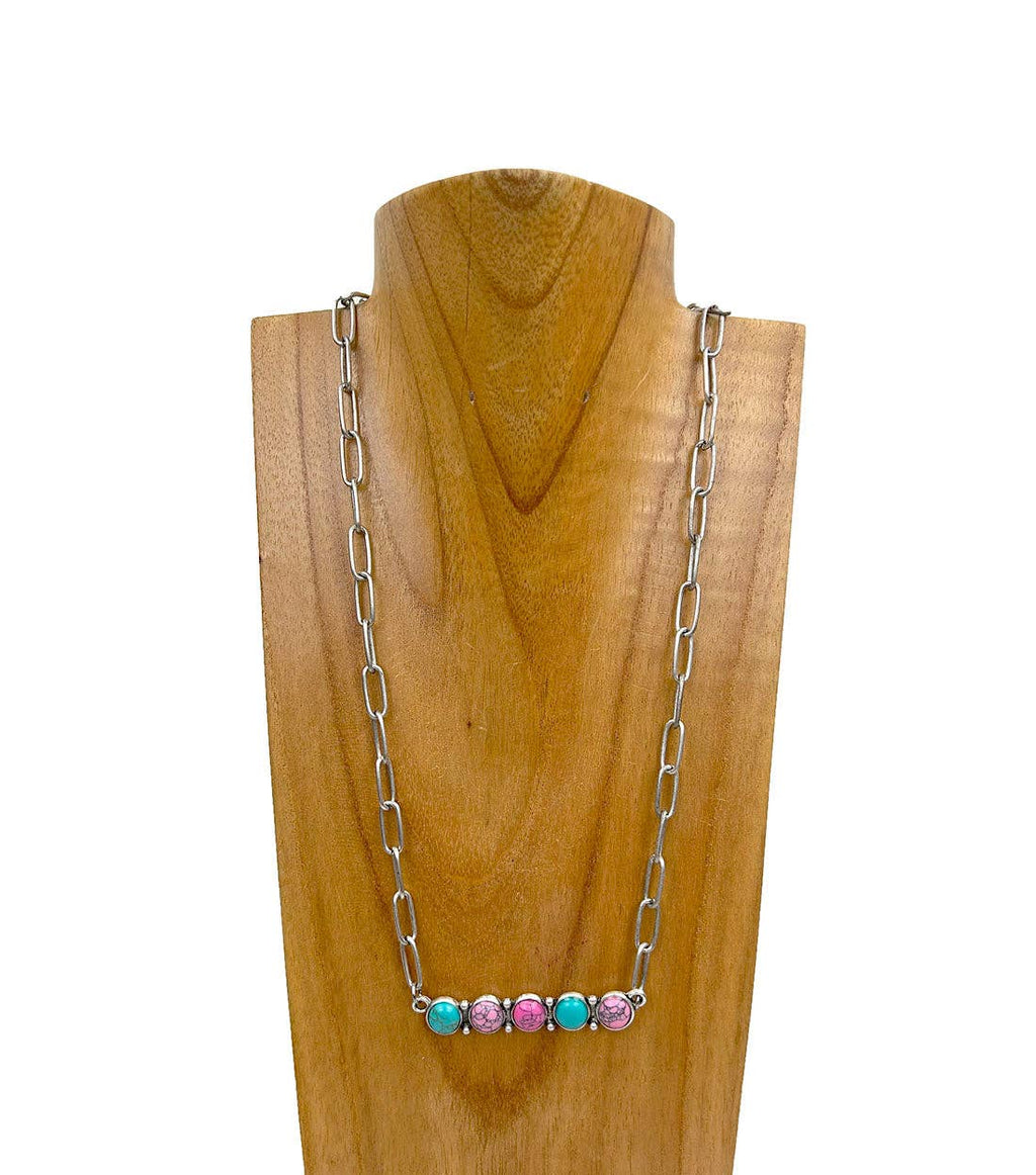 Silver metal chain with stone bar Necklace