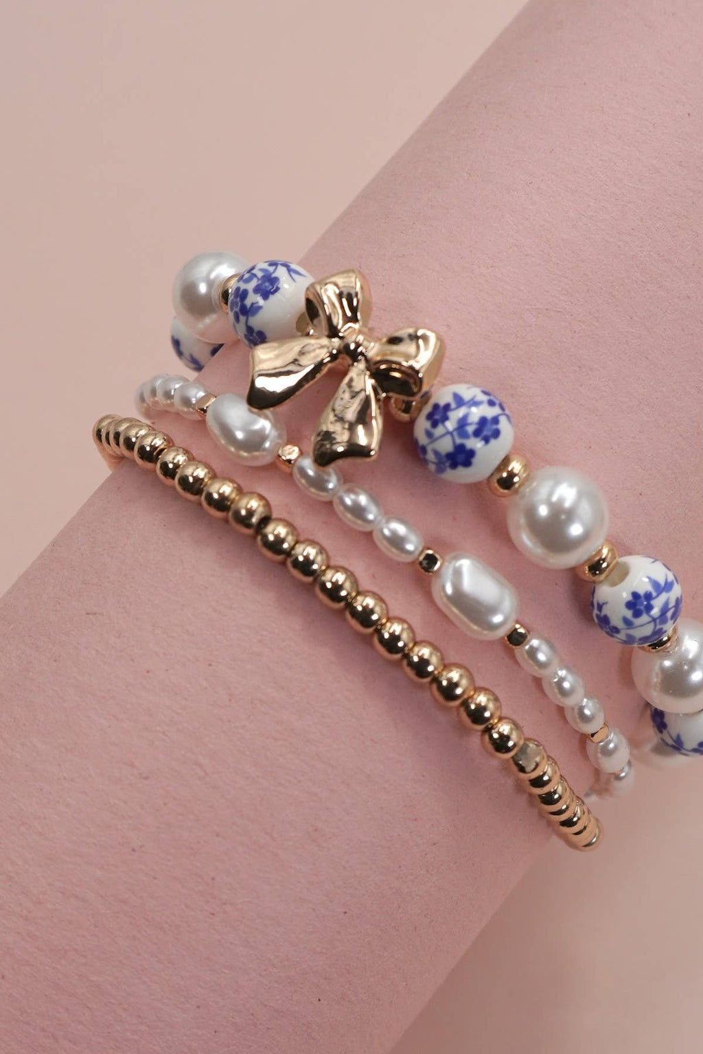 Blue Ceramic Porcelain Bow Multi Layer Bracelet Set