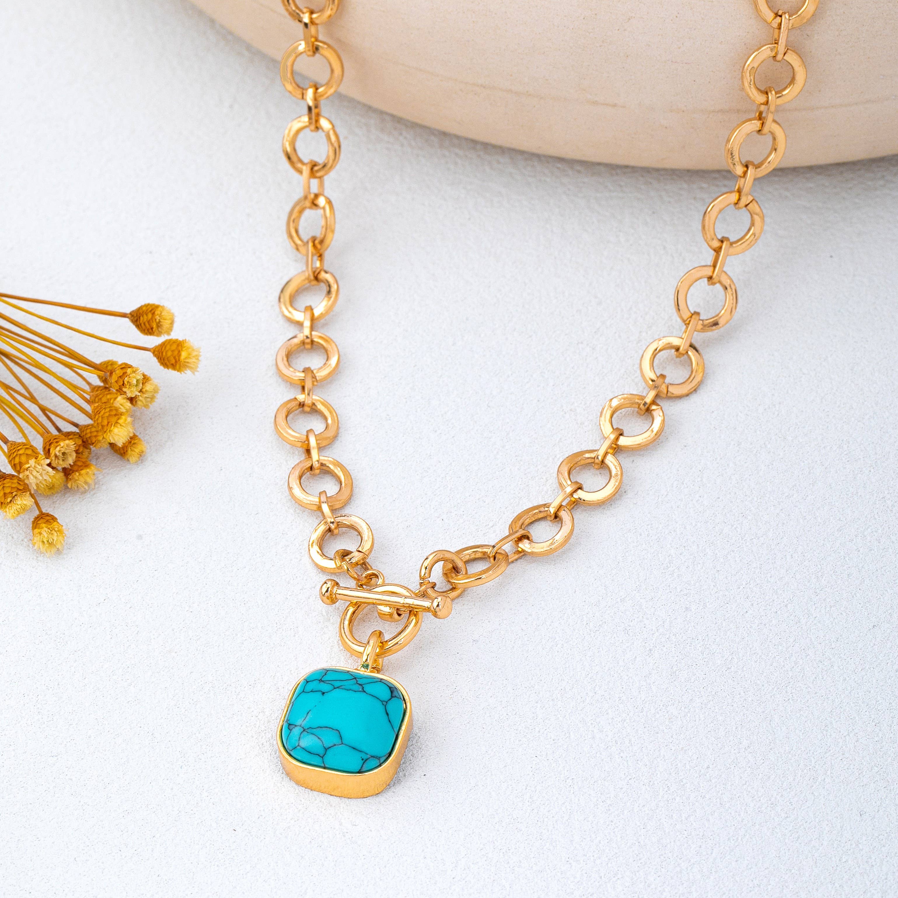 Turquoise-Tone Medallion Toggle Necklace