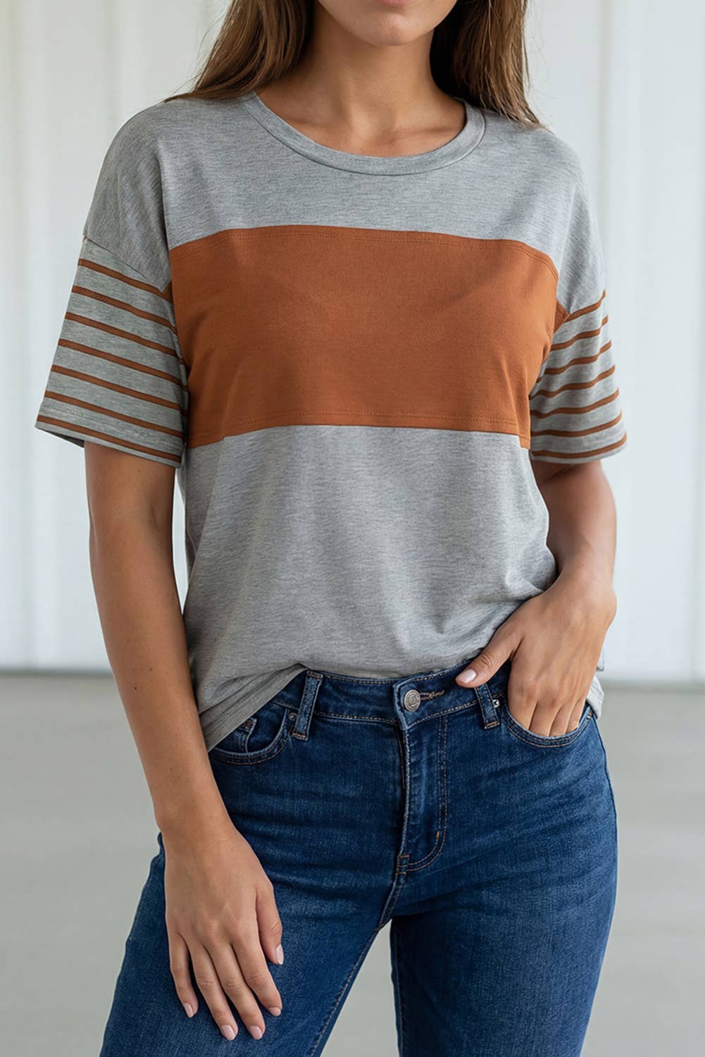 Colorblock Striped Loose T Shirt