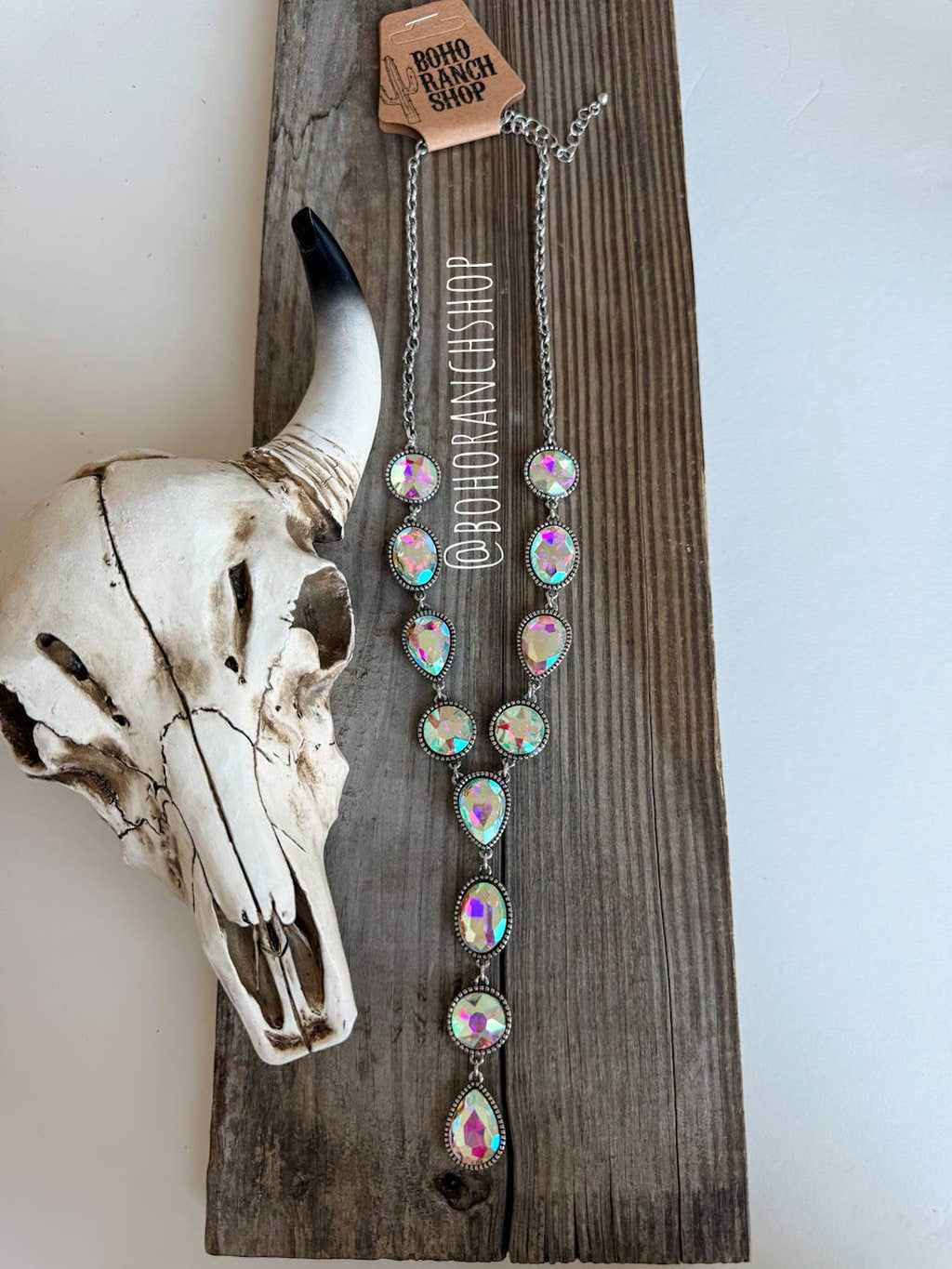 Western Clear Glass Stone Y Necklace 