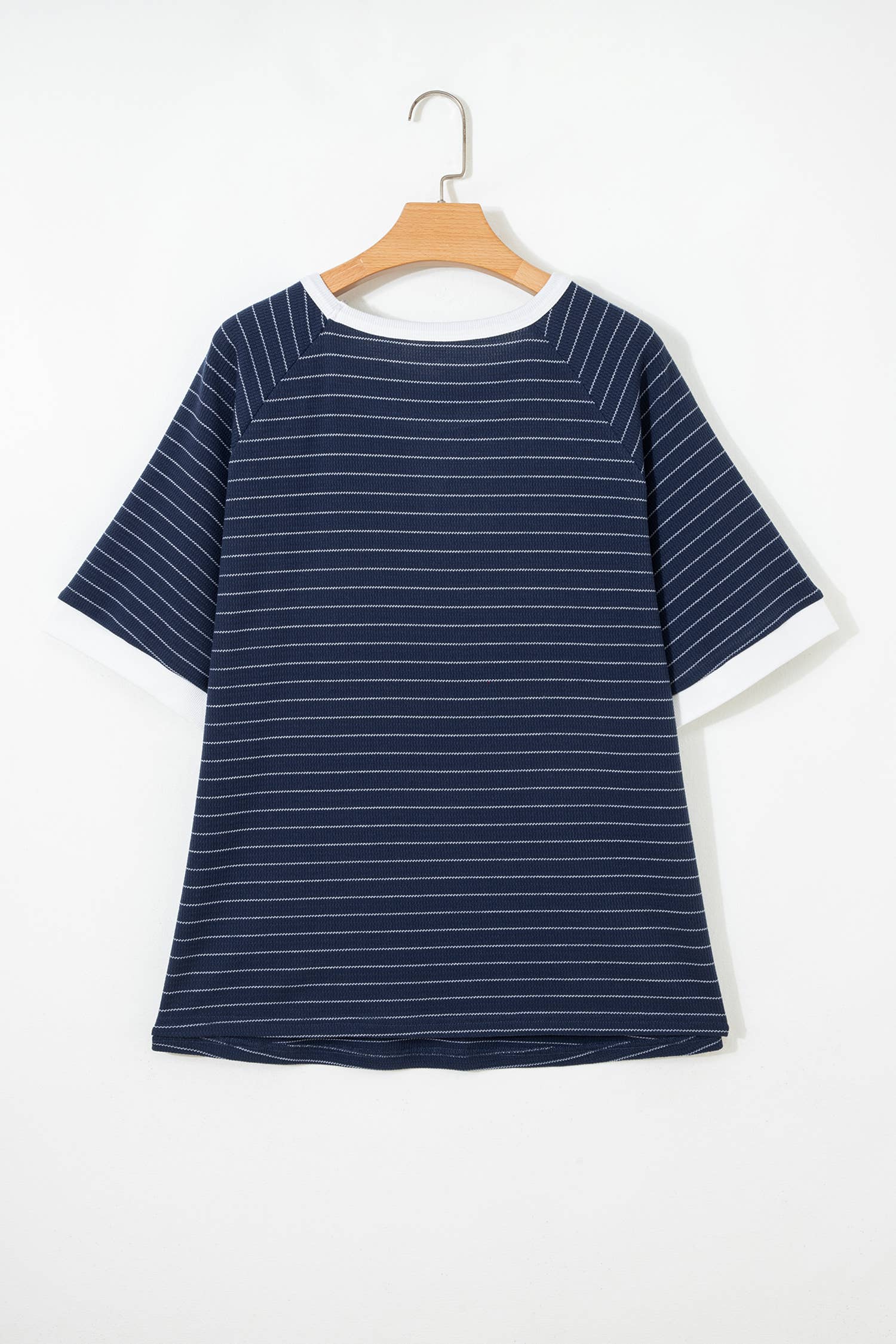Stripe Contrast Trim Plus Size Ribbed T Shirt