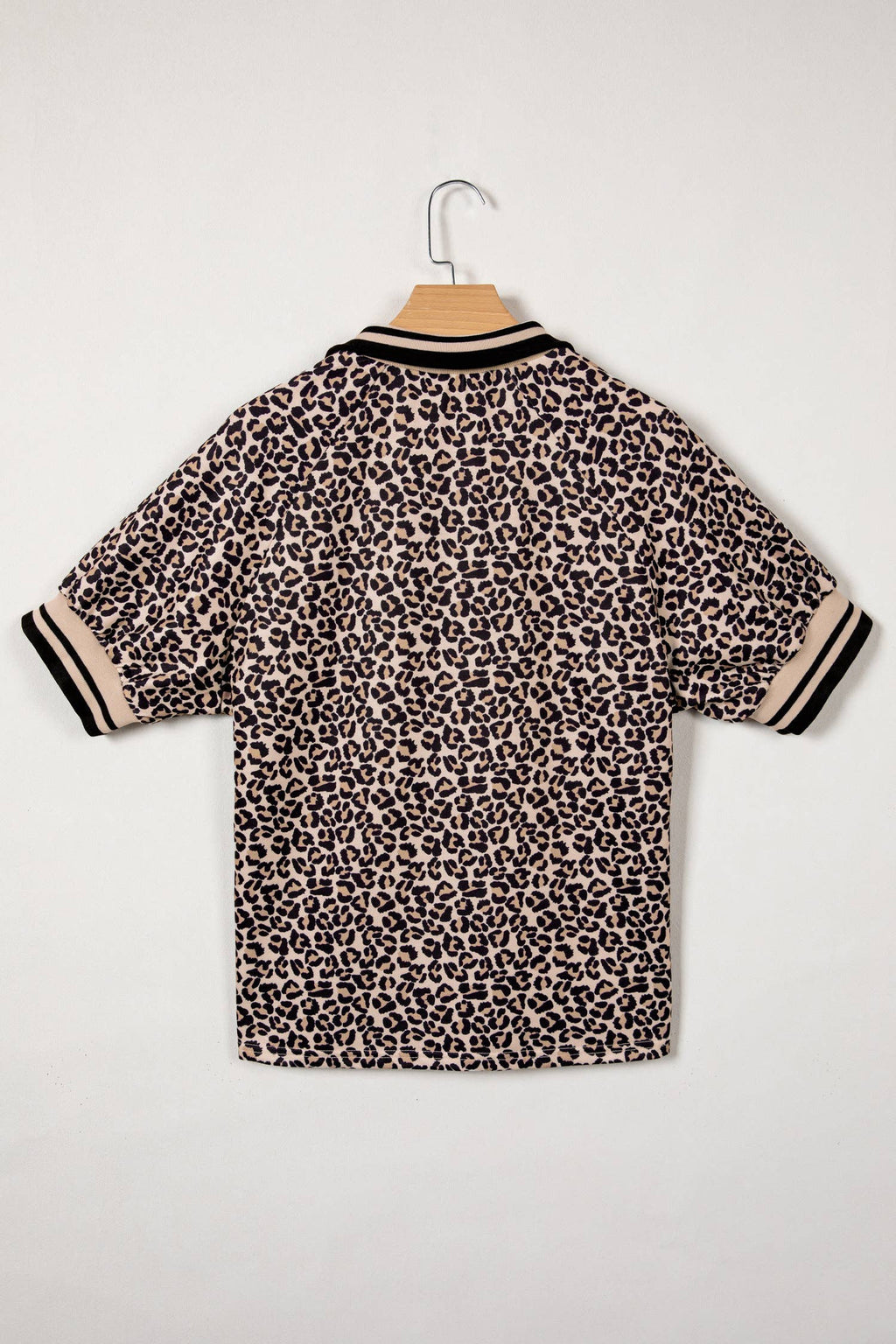 Leopard Half Zip Stripe Mock Neck Top
