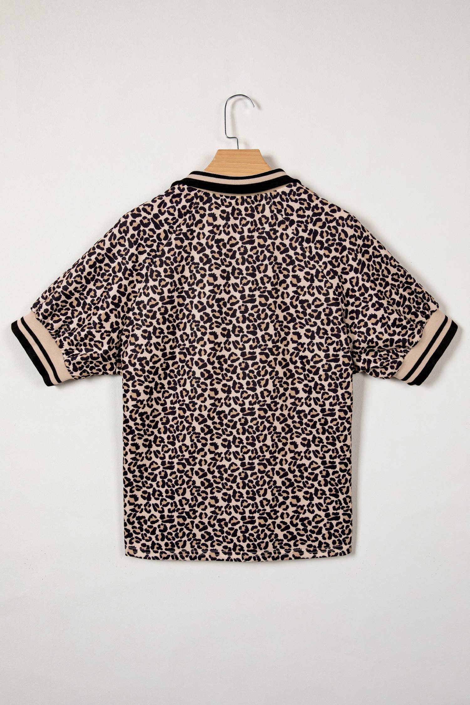 Leopard Half Zip Stripe Mock Neck Top