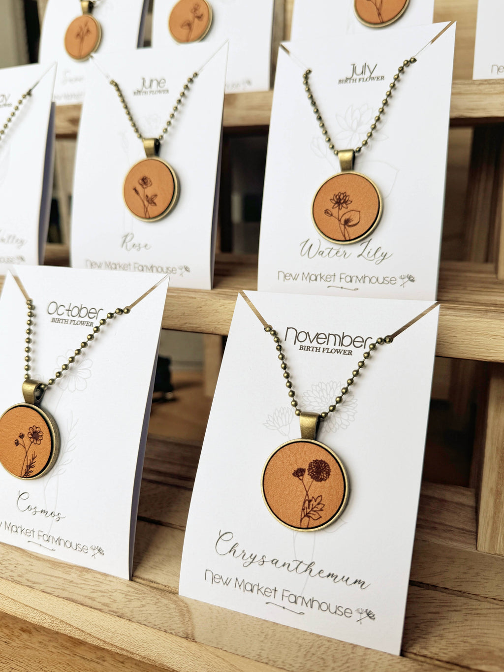 Birth Month Flower Necklaces - Leather Pendant Necklace Set