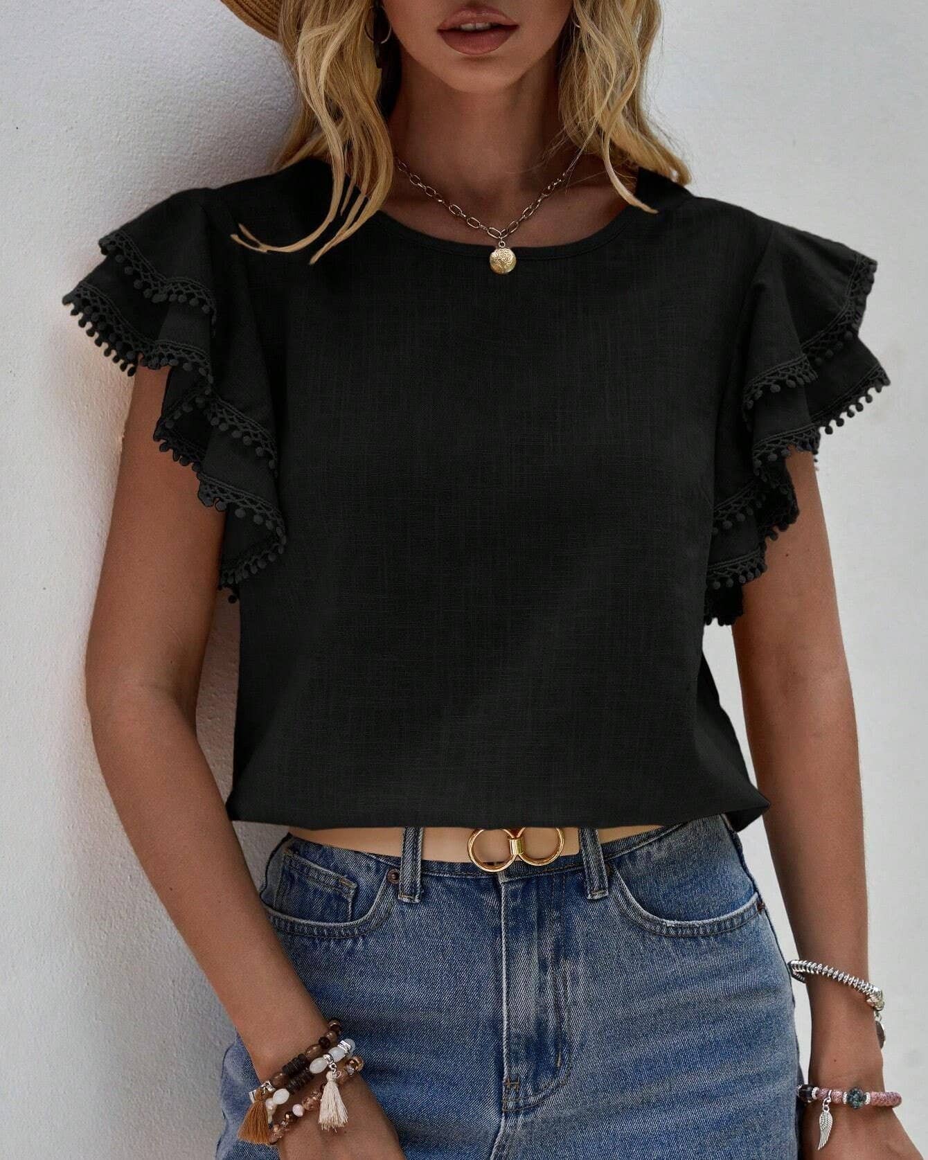 Summer Casual Loose Shirt Ruffle Short Sleeve Top