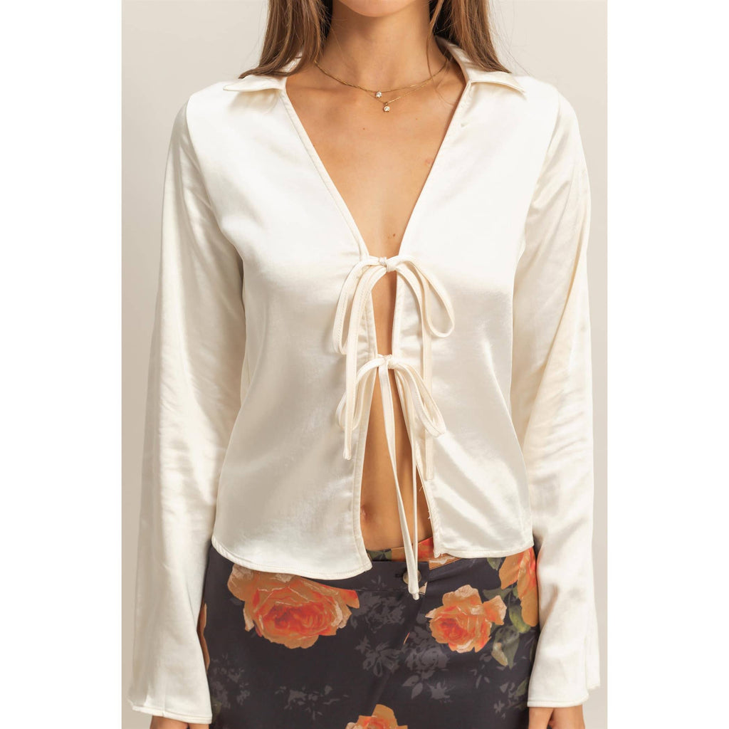 Chic Satin Tie-Front Blouse