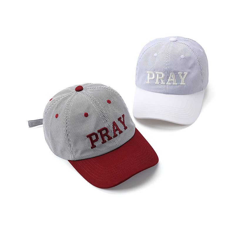 "PRAY" Striped Embroidered Two-Tone Baseball Cap