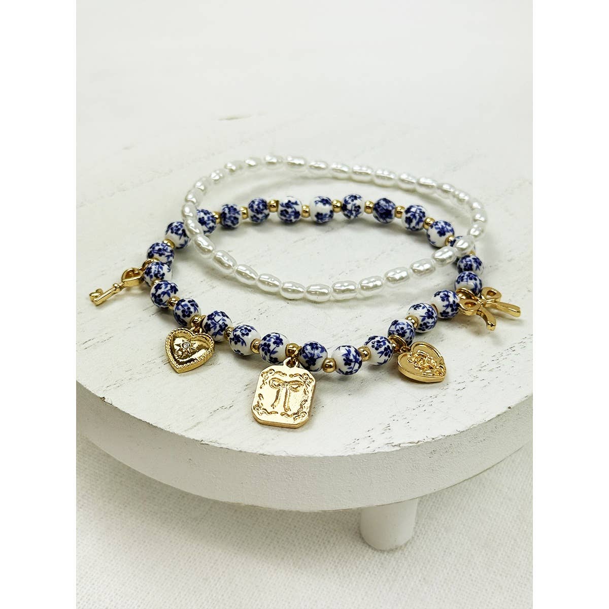 Metal Charms with Ceramic Beads Stretch Bracelet