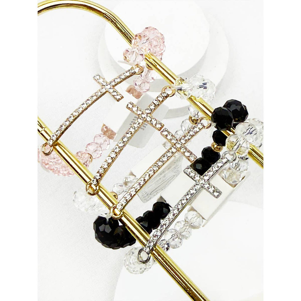 Rhinestone Cross Bead Stretch Bracelet