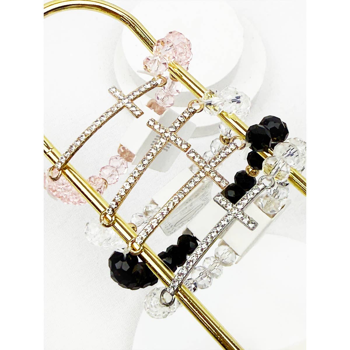 Rhinestone Cross Bead Stretch Bracelet