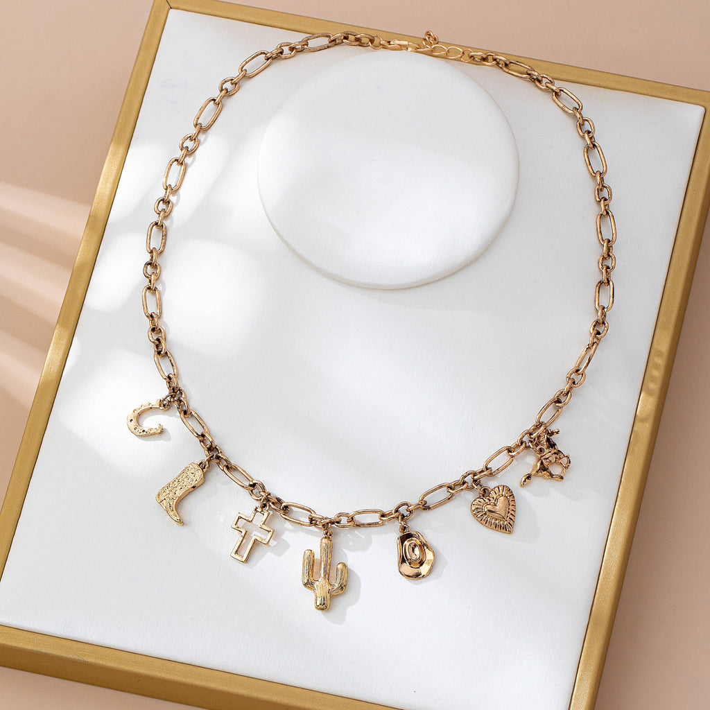 CHARM NECKLACE-WESTERN CROSS HAT HORSESHOE