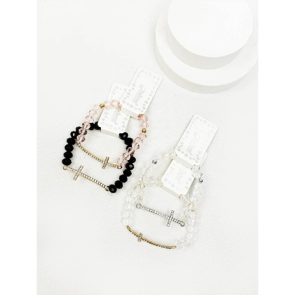 Rhinestone Cross Bead Stretch Bracelet