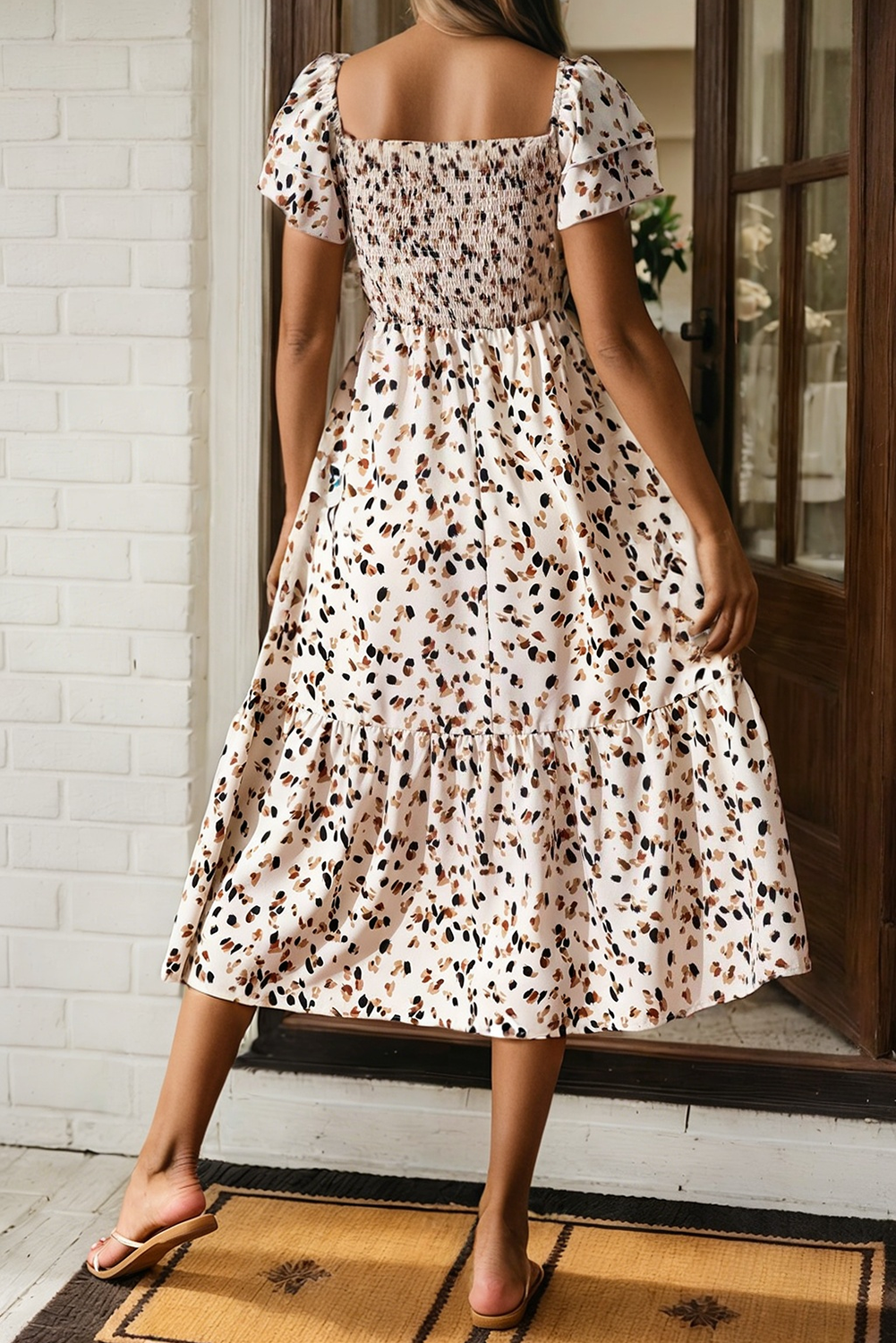 Floral Print Smocked Square Neck Ruffle Dress
