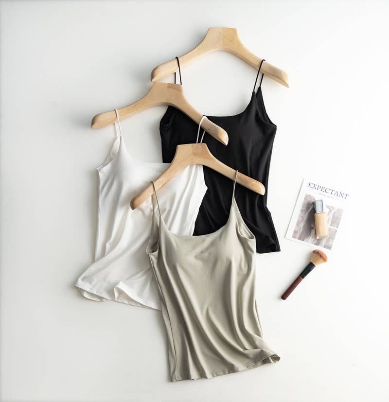 Cotton Blend Camisole Self Bra Tank Top