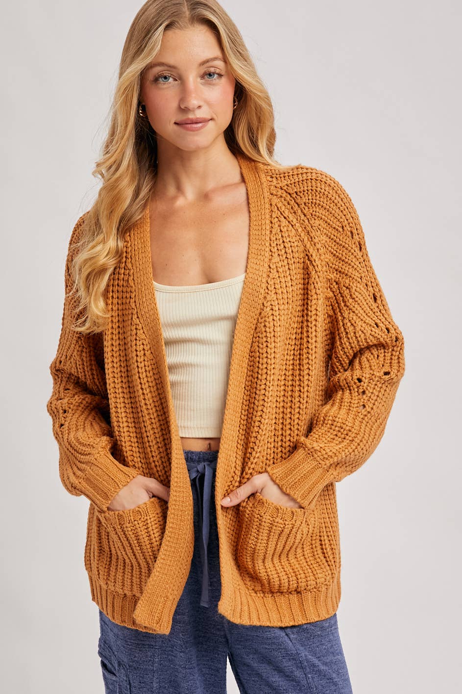 CHUNKY POINTELLE OPEN FRONT CARDIGAN