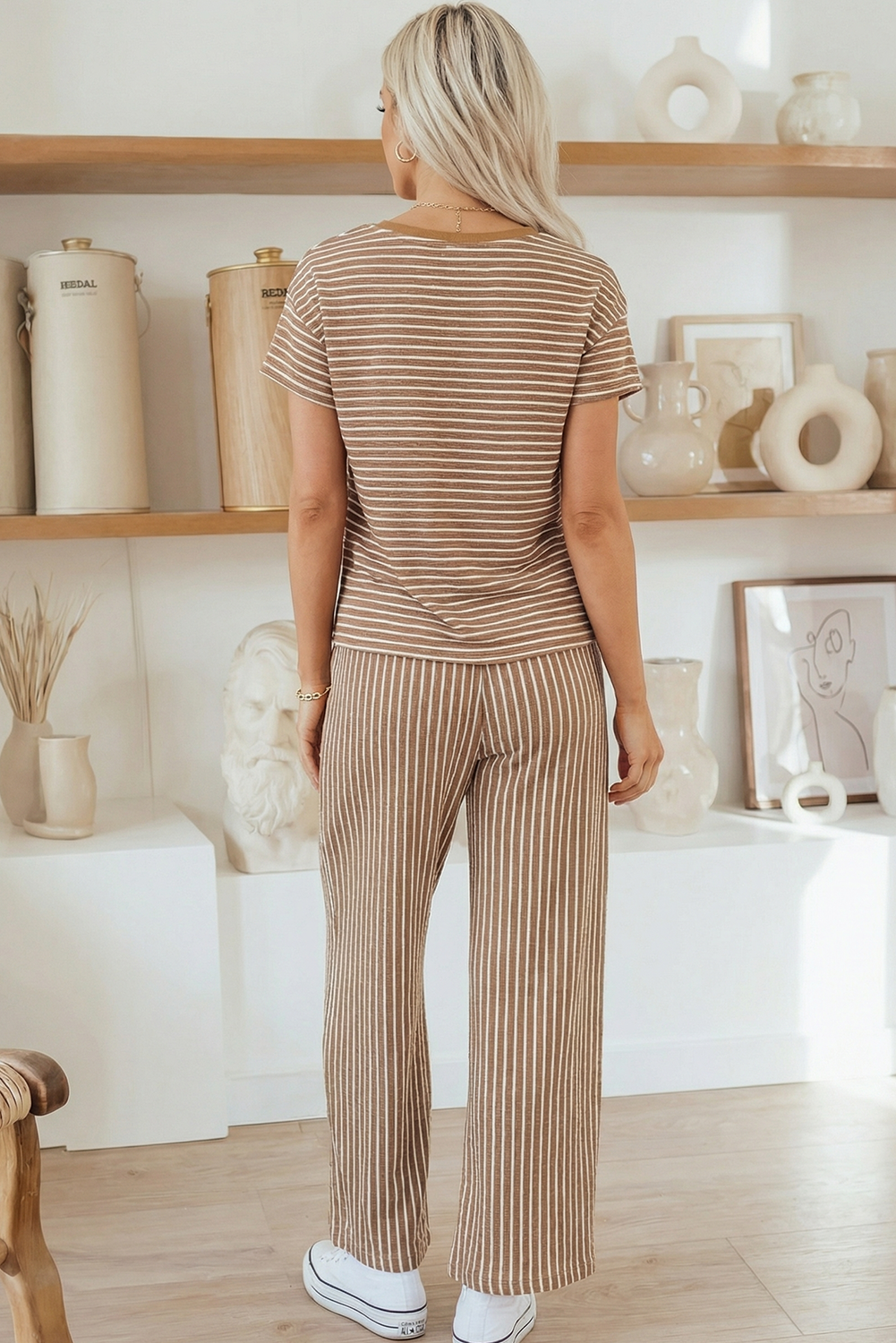 Stripe Tee and Drawstring Waist Pants Set