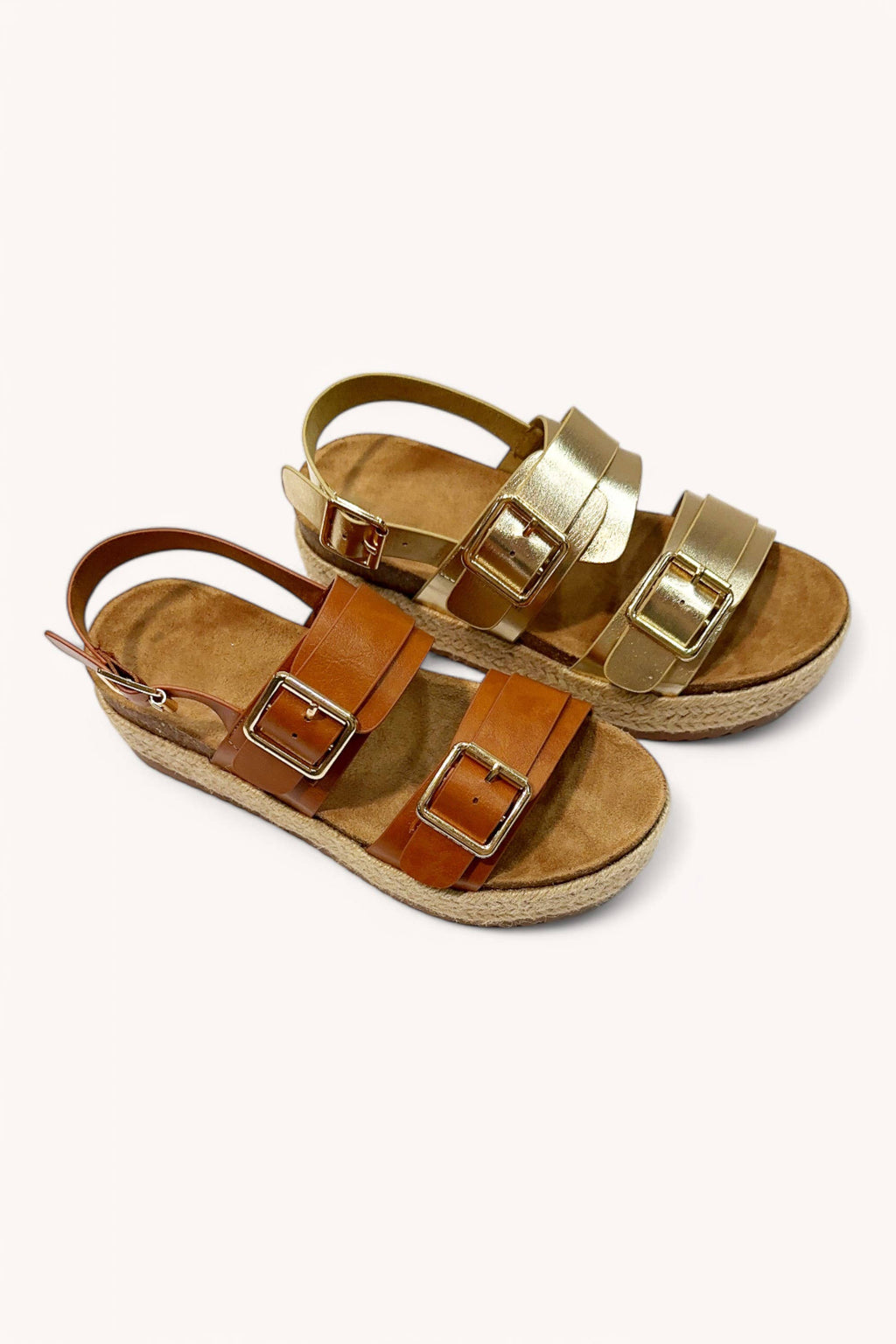 Double Buckle Strap Espadrilles Platform Sandals