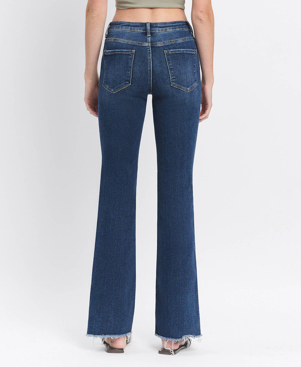 Lovervet by VERVET High Rise Medium Dark Wash Raw Hem Bootcut Jeans