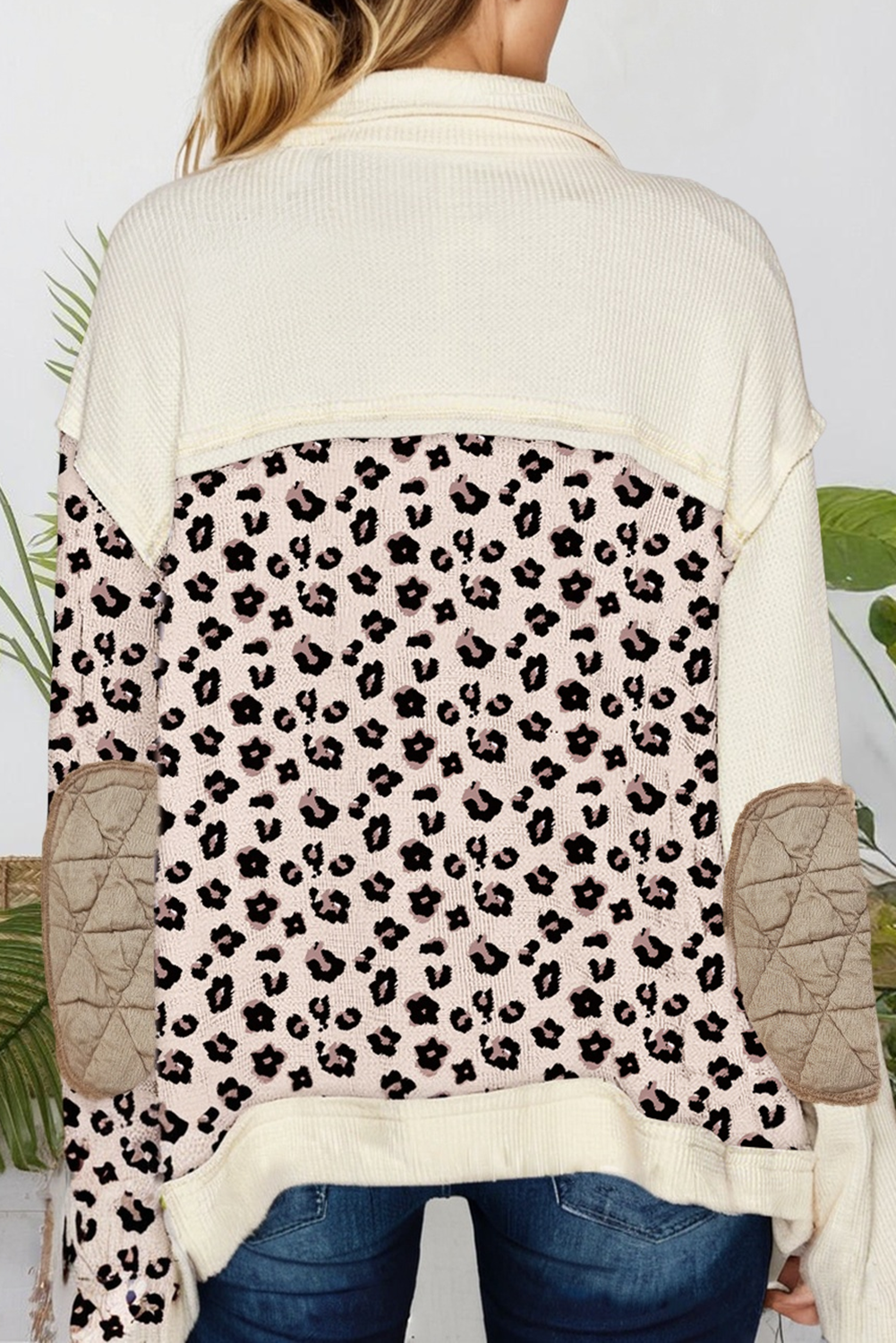 Leopard Waffle Quilted Patchwork Button Front Jacket