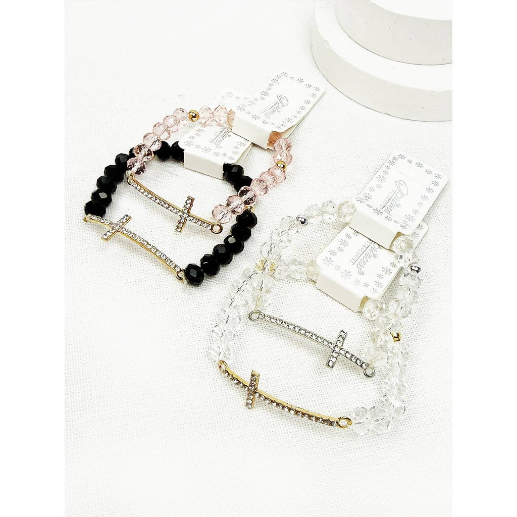 Rhinestone Cross Bead Stretch Bracelet