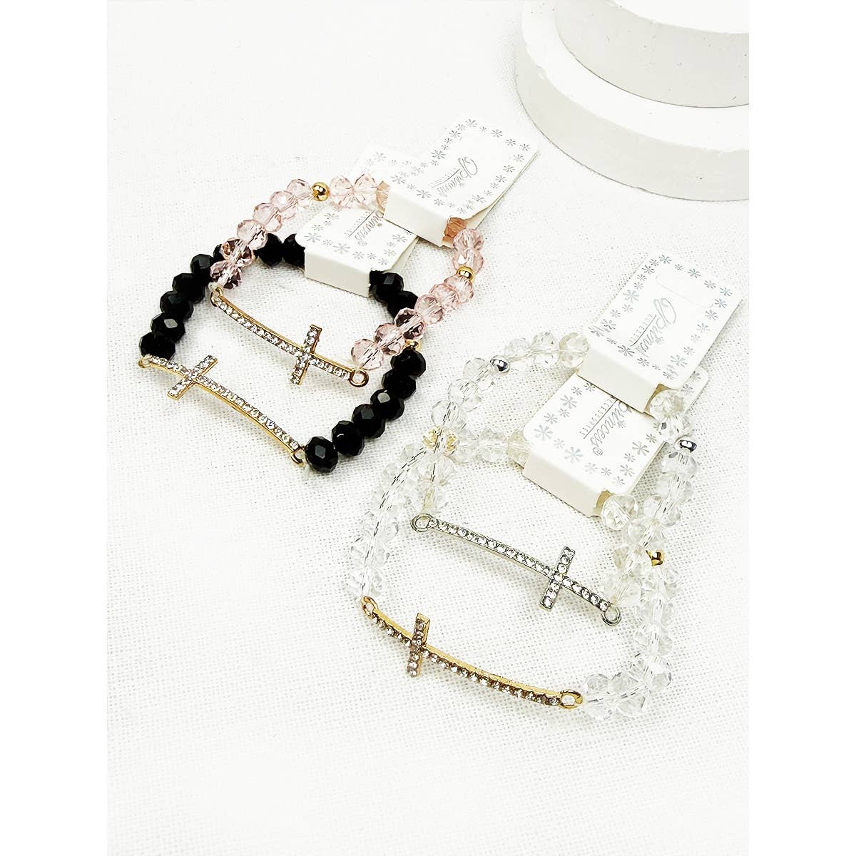 Rhinestone Cross Bead Stretch Bracelet