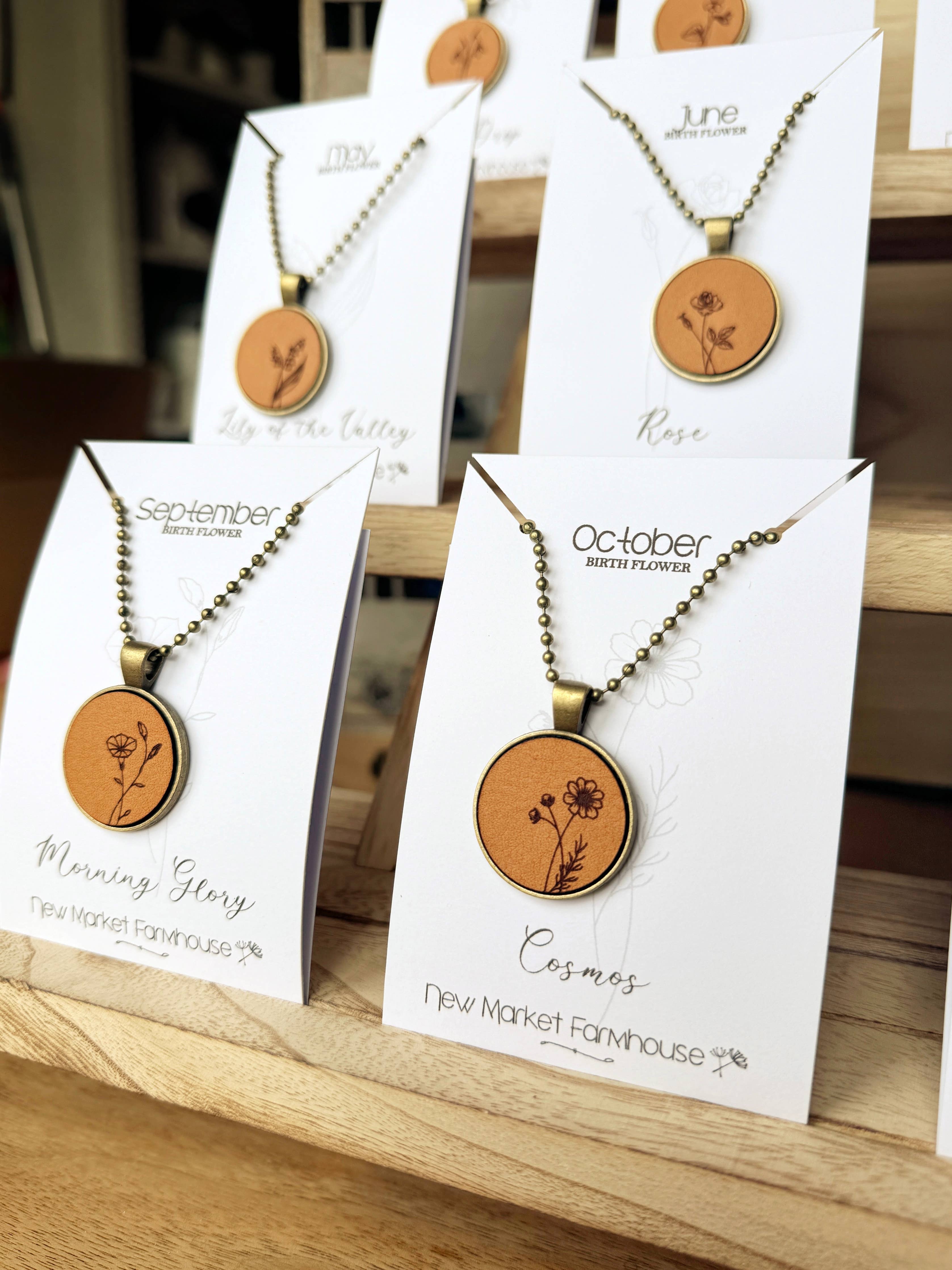 Birth Month Flower Necklaces - Leather Pendant Necklace Set
