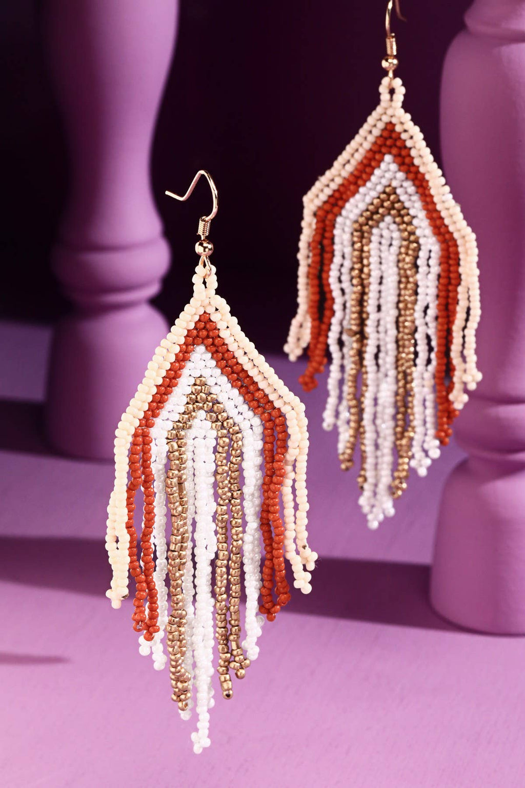 Seed bead Triangle Fringe Stripe Drop Earring