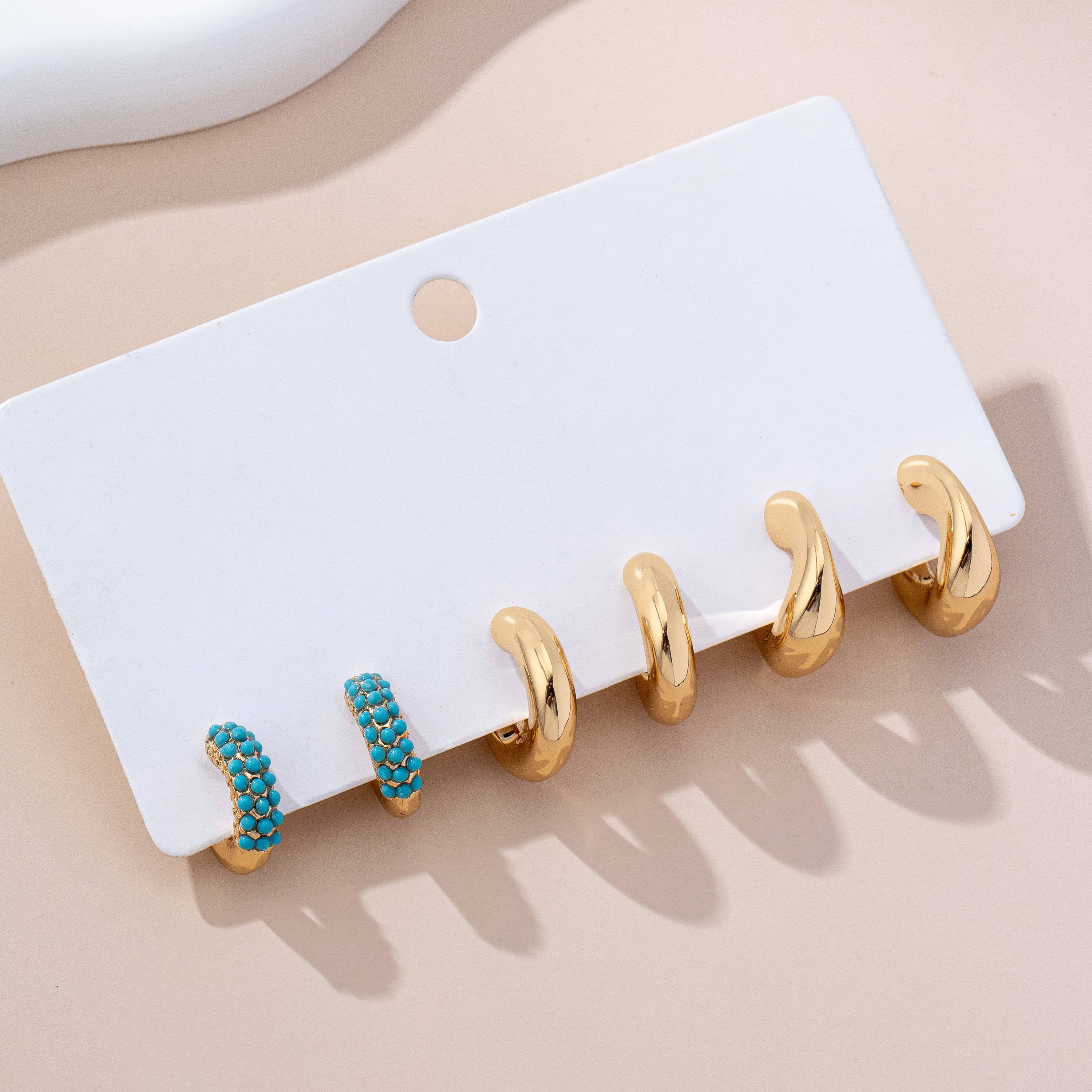 Turquoise Enamel Hoop Trio Earring Set