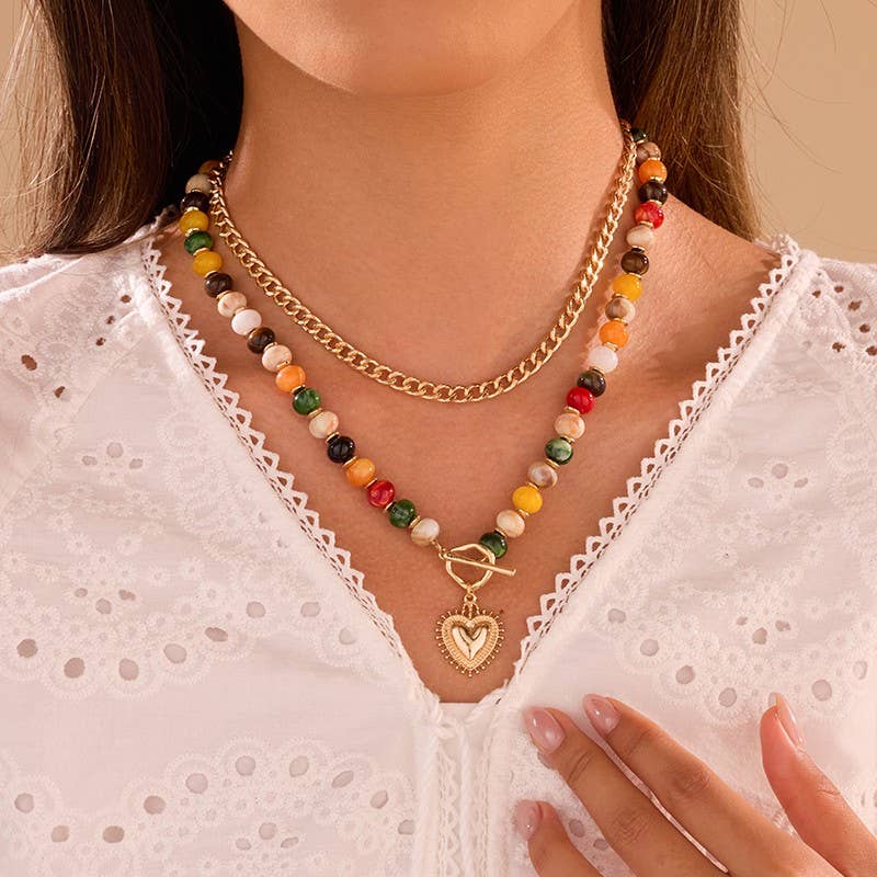 Multi Layer Pendant Resin Beaded Necklaces