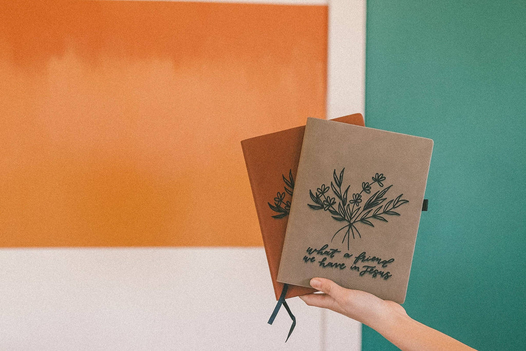'What a friend we have in Jesus' floral leather journal notebook