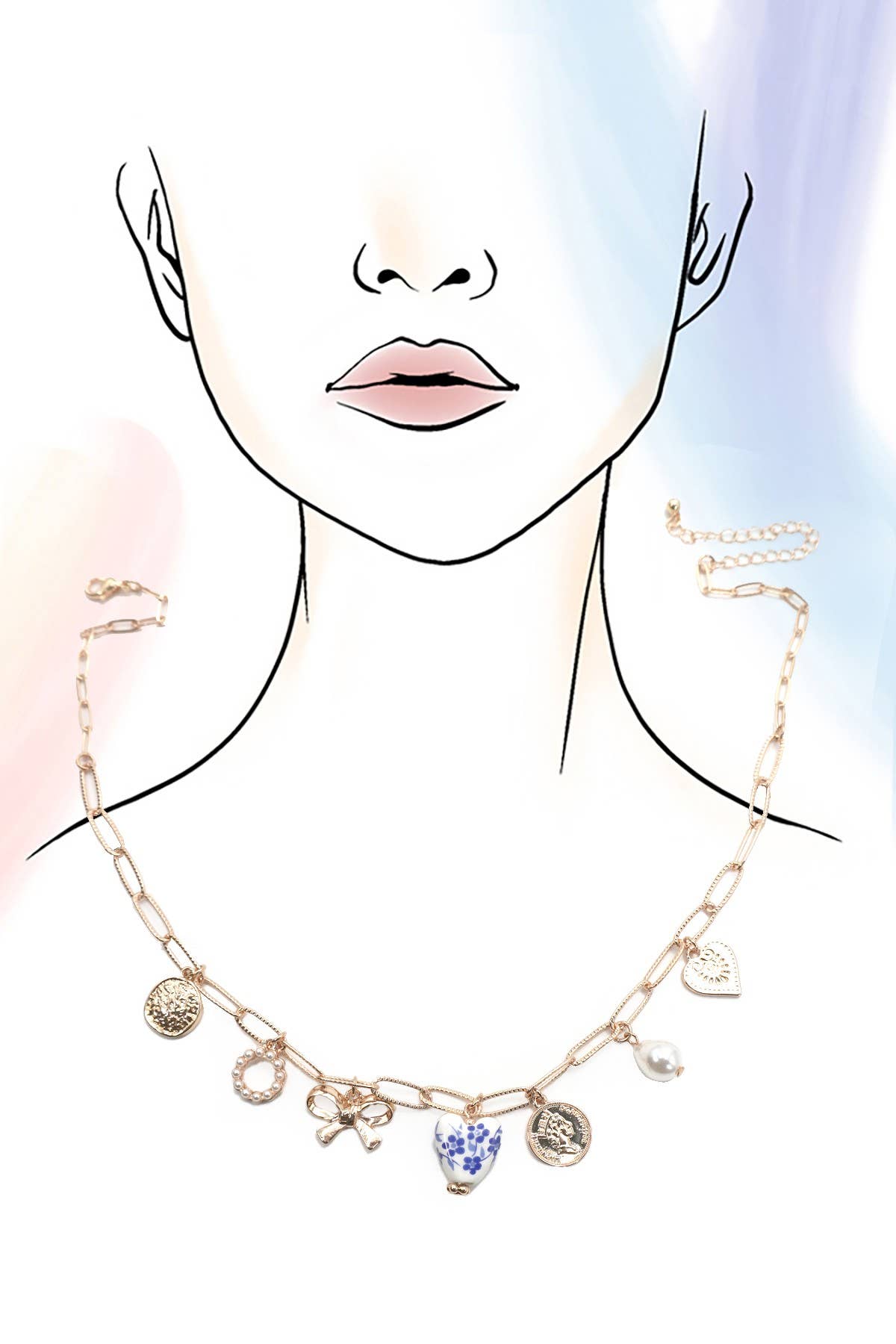 Porcelain Heart Charm Chain Necklace