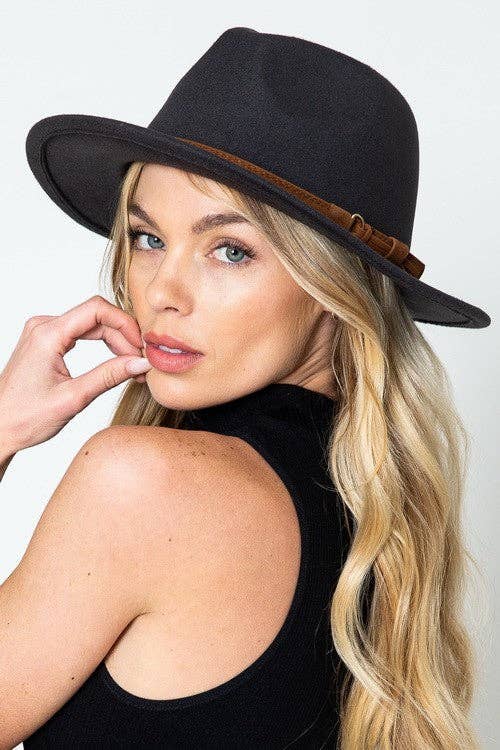 VINTAGE CLASSIC FEDORA HAT BROWN TIE TRIM