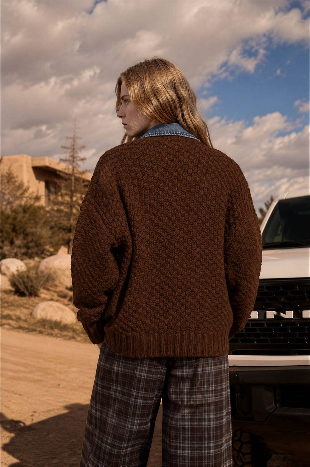 MIXED MEDIA CABLE KNIT DENIM TRIM JACKET