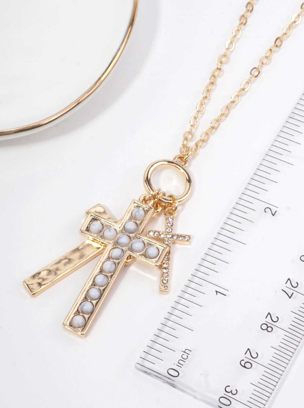 Cross Charm Hammered Pendant Necklace