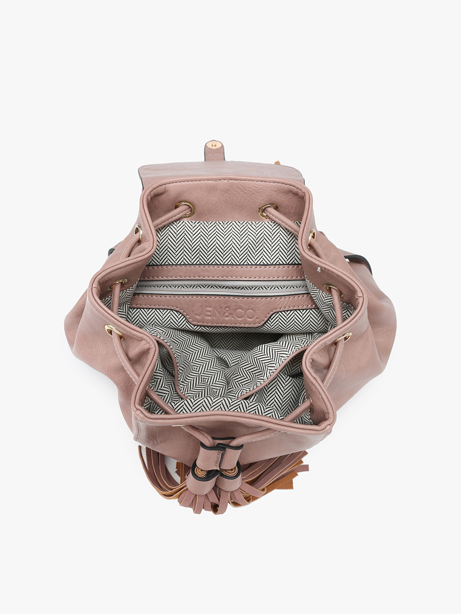 Jewel Fringe Bucket Backpack – Distressed Vegan Bag
