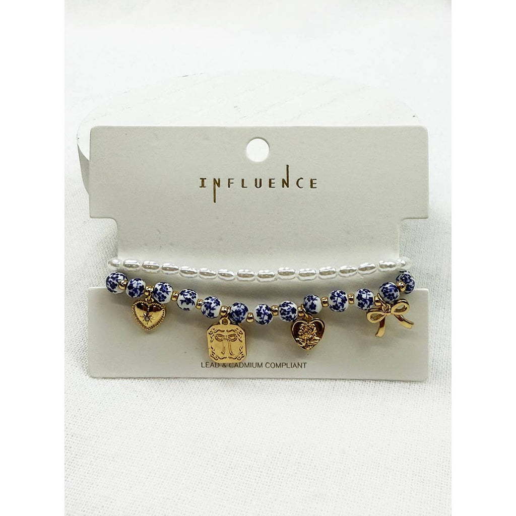 Metal Charms with Ceramic Beads Stretch Bracelet