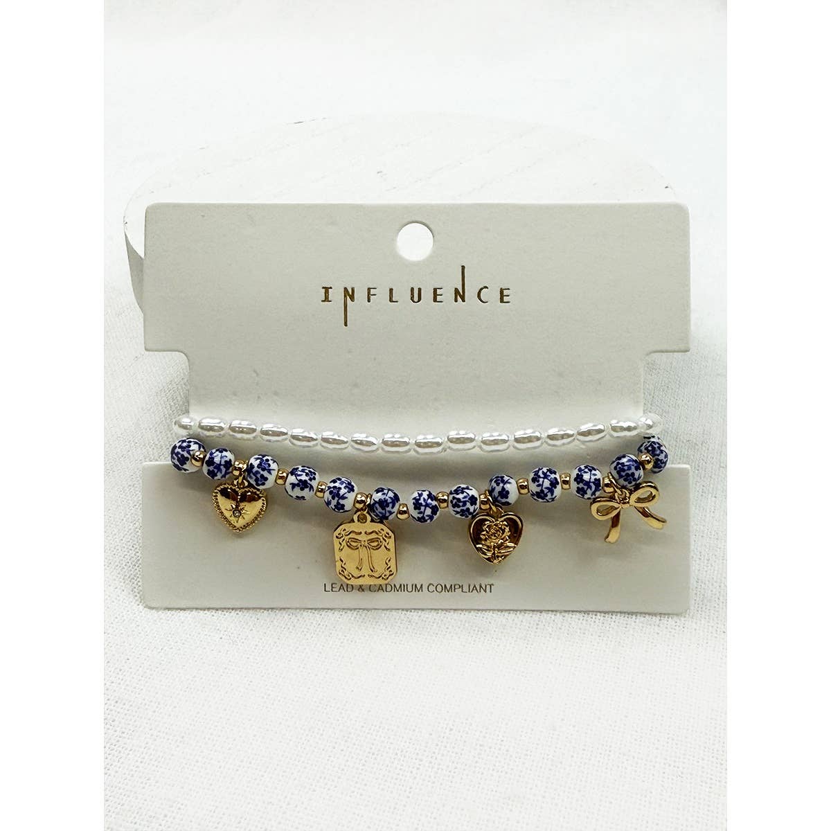 Metal Charms with Ceramic Beads Stretch Bracelet