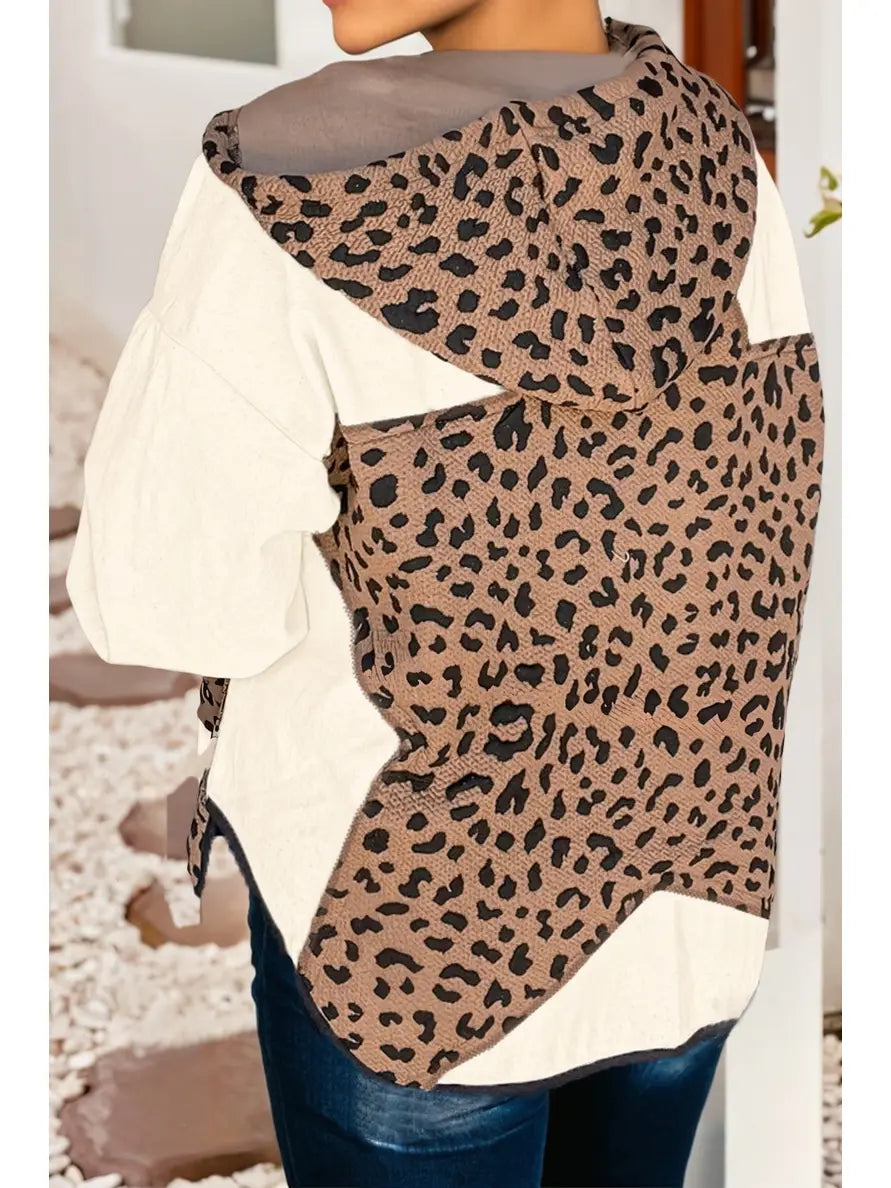 Star Hooded Patchwork Contrast Piping Open Front Jacket