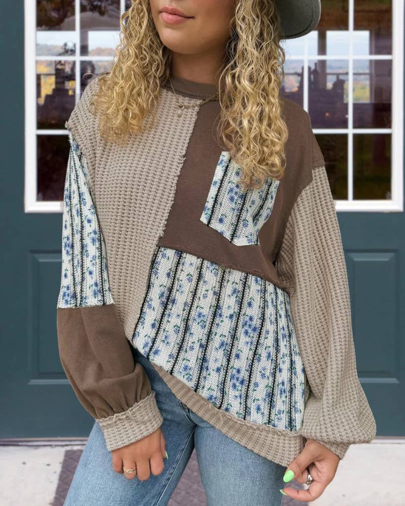 Vintage Patchwork Ditsy Floral Print Sweatshirt
