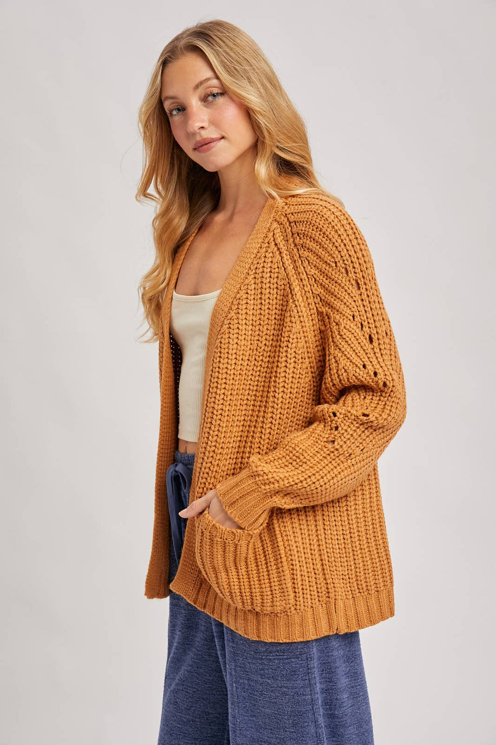 CHUNKY POINTELLE OPEN FRONT CARDIGAN