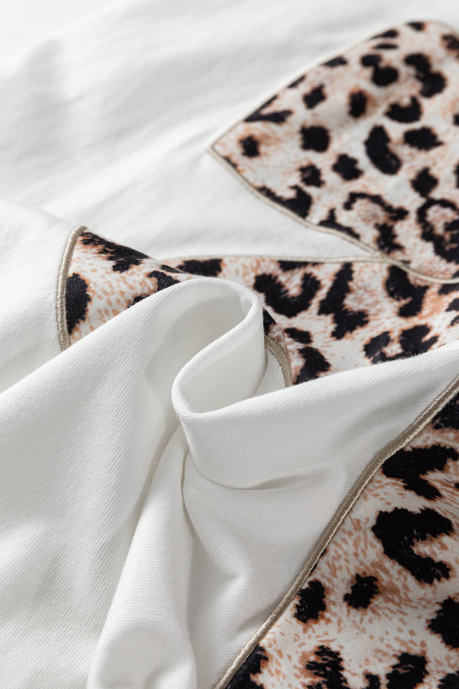 Leopard Bow Embroidered Cotton Round Neck T Shirt
