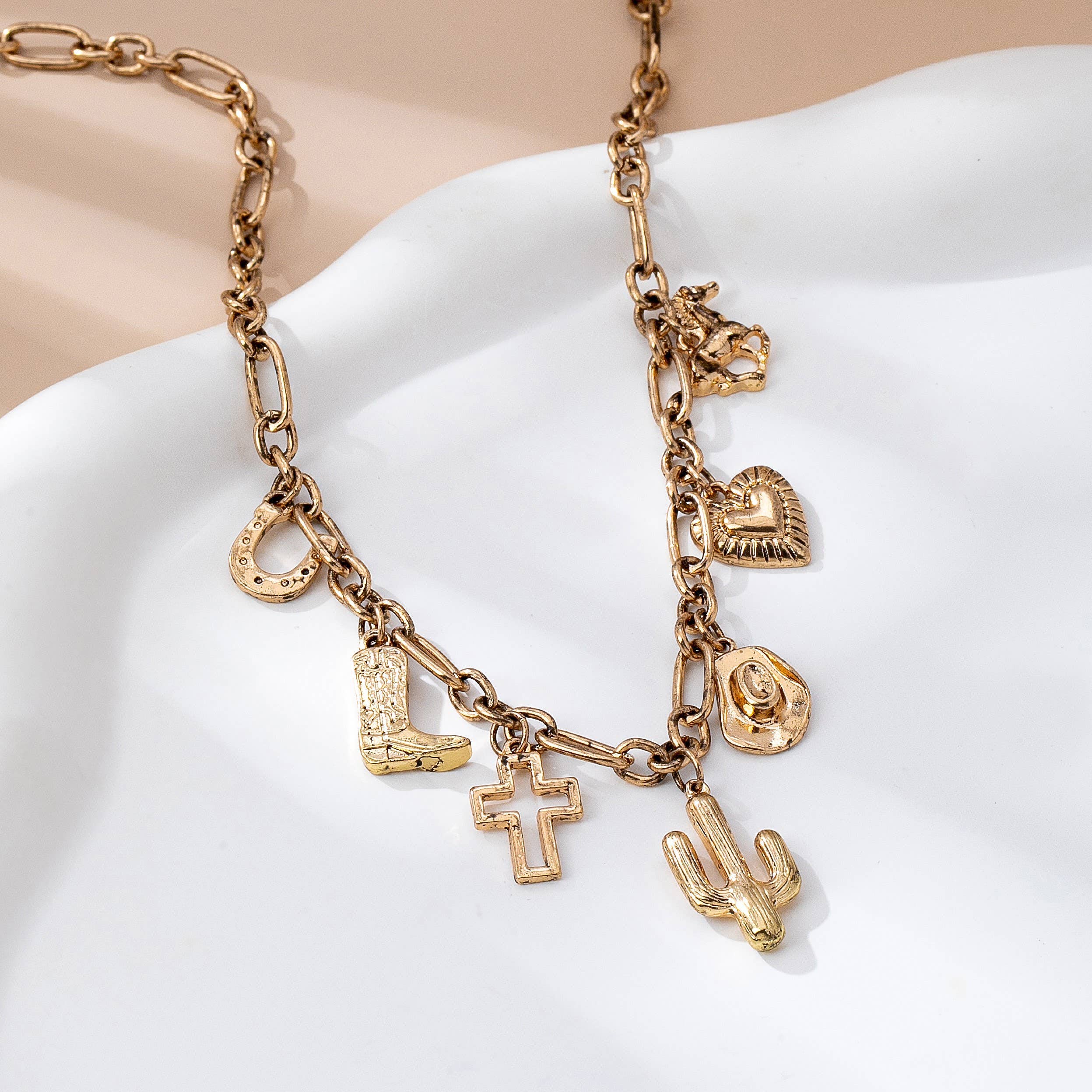 CHARM NECKLACE-WESTERN CROSS HAT HORSESHOE