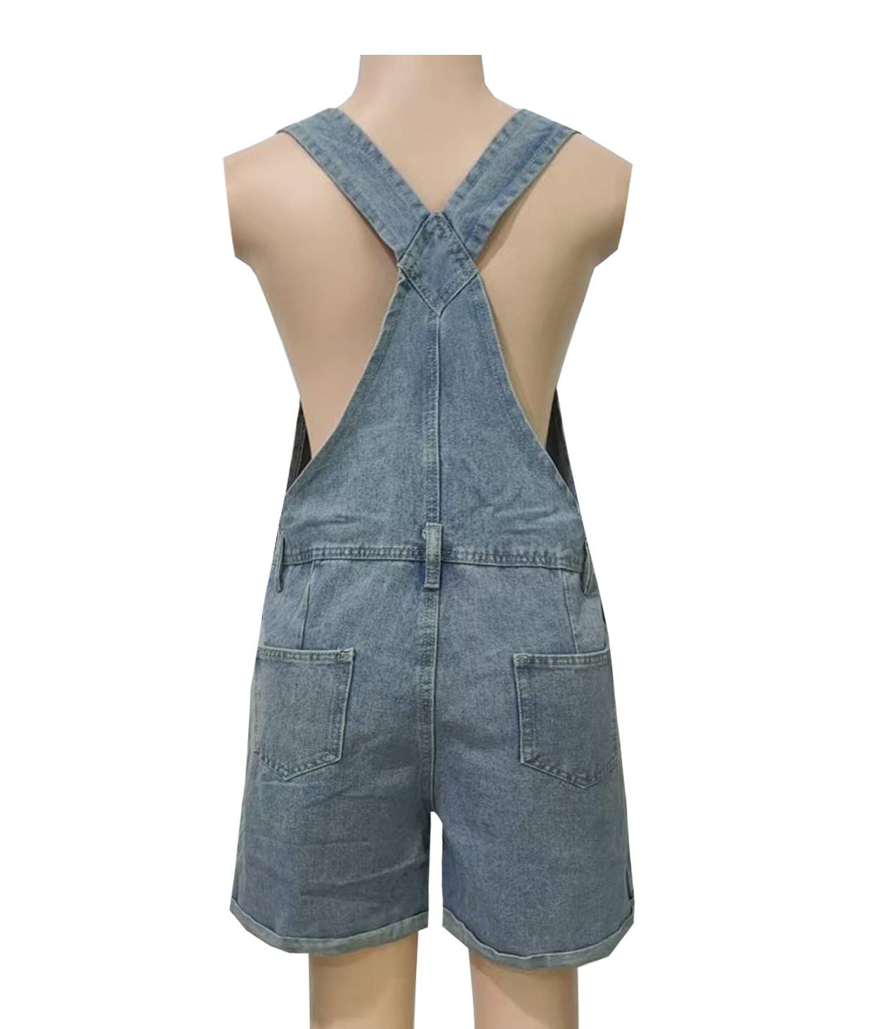 Washed Denim Short Overalls