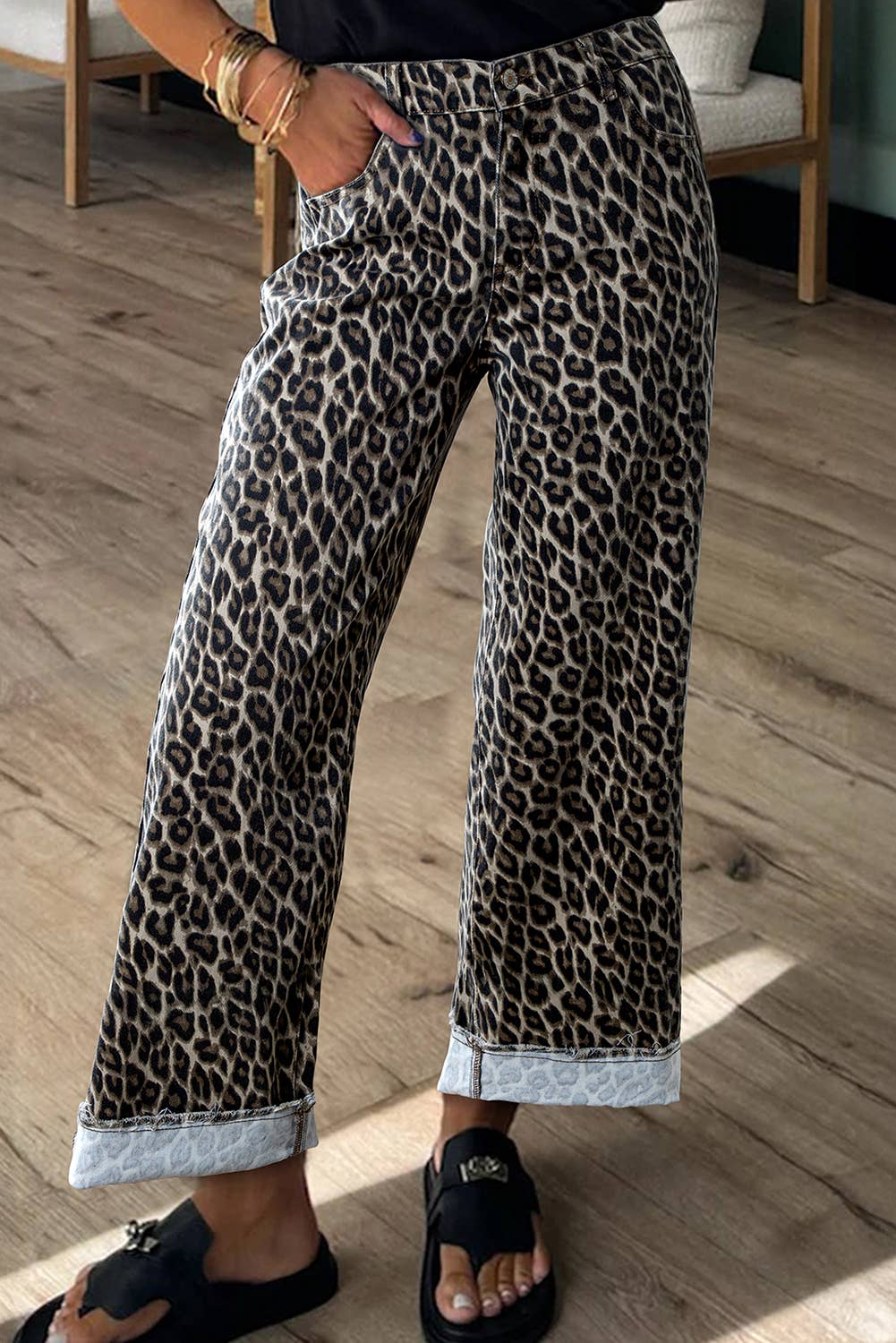 Western Apparel Leopard Straight Loose Leg Jeans